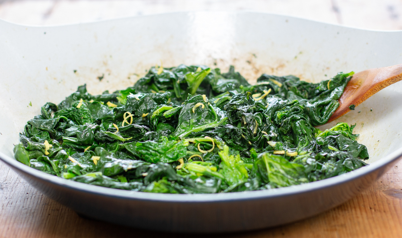 Sautéed Spinach: The First Step with Olive oil and Lemon Rind 