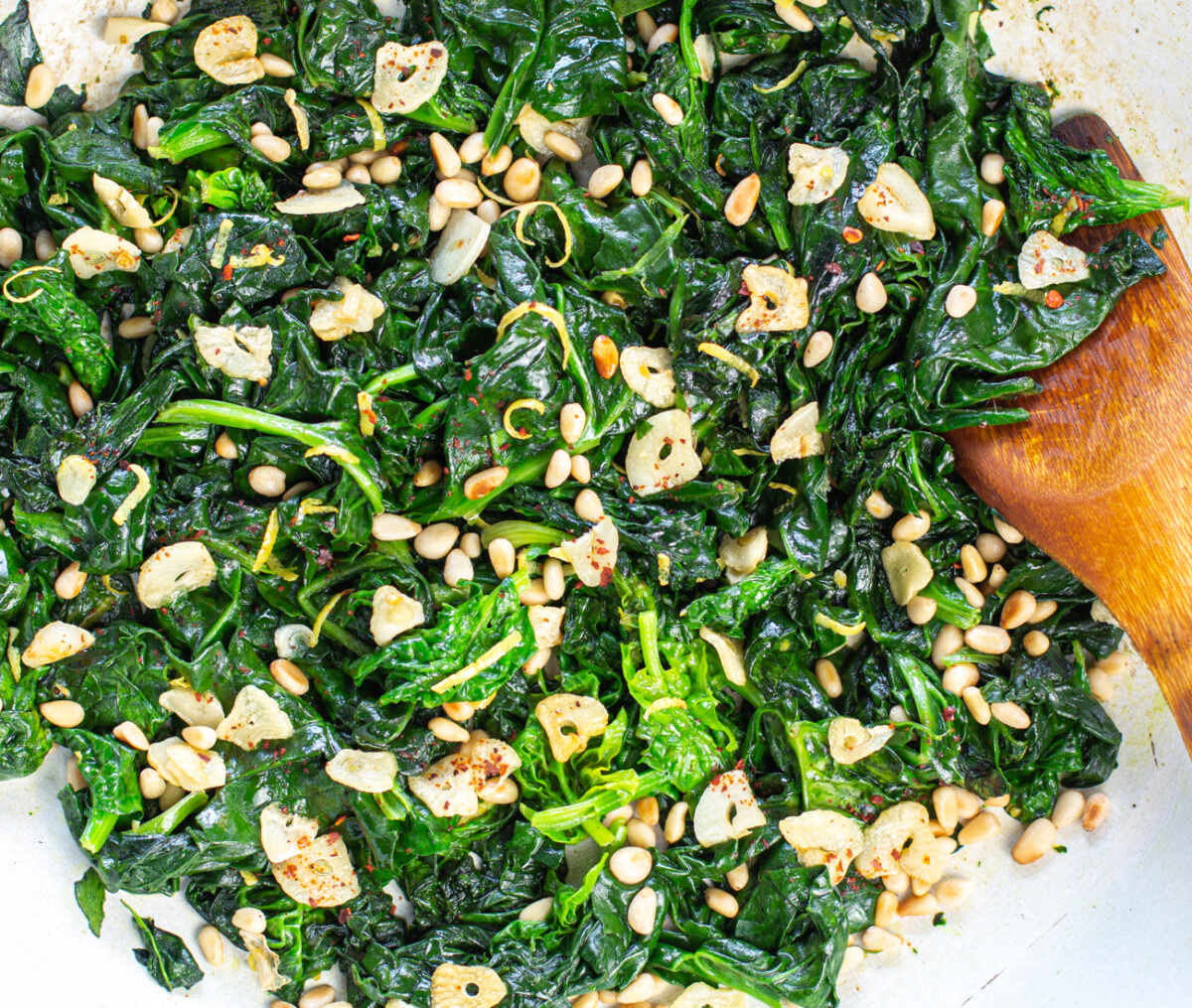 Sautéed Spinach with Lemon, Garlic & Pine Nuts