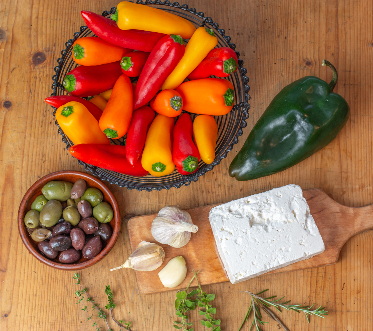 Ingredients for: Mediterranean Slow-Baked Feta & Pepper Appetizer