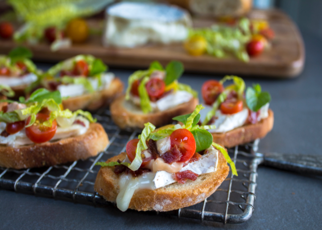 BLT & C Crostini ~ Bacon, Lettuce, Tomato and Cheese