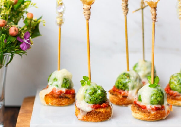 Spinach & Chicken Meatball Appetizer with Fontina Fondue