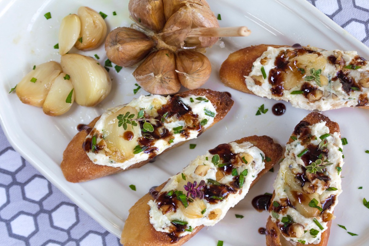 Goat Cheese and Garlic Pâté with Walnuts and Chives ~ Balsamic-Honey Drizzle