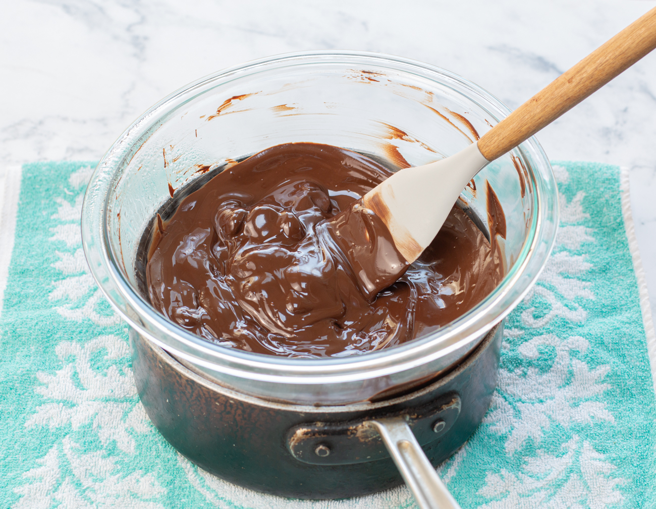 The first step: melt chocolate in a bain-marie over just simmering water 