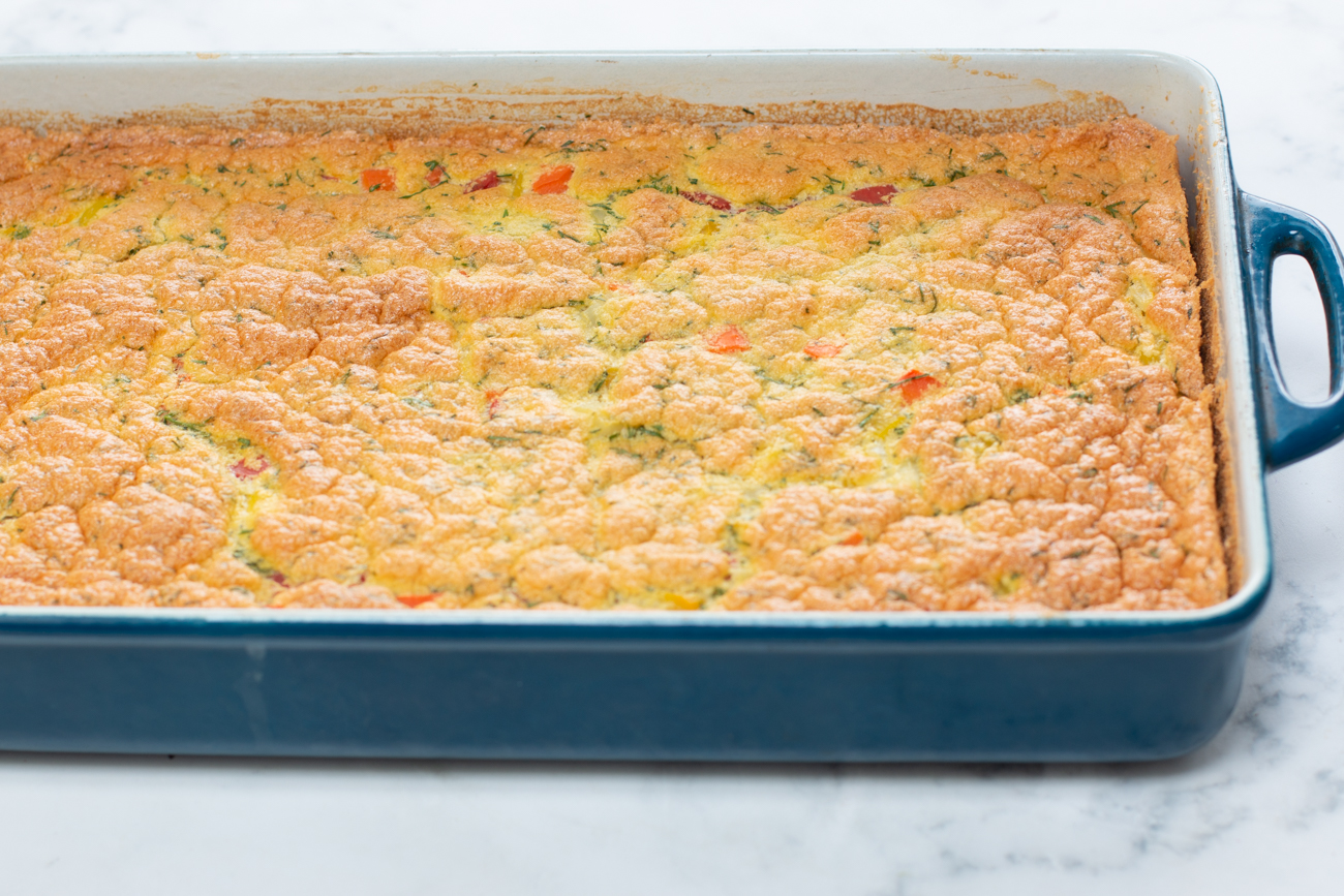 The Mosaic Carrot Kugel with Dill out of the oven 