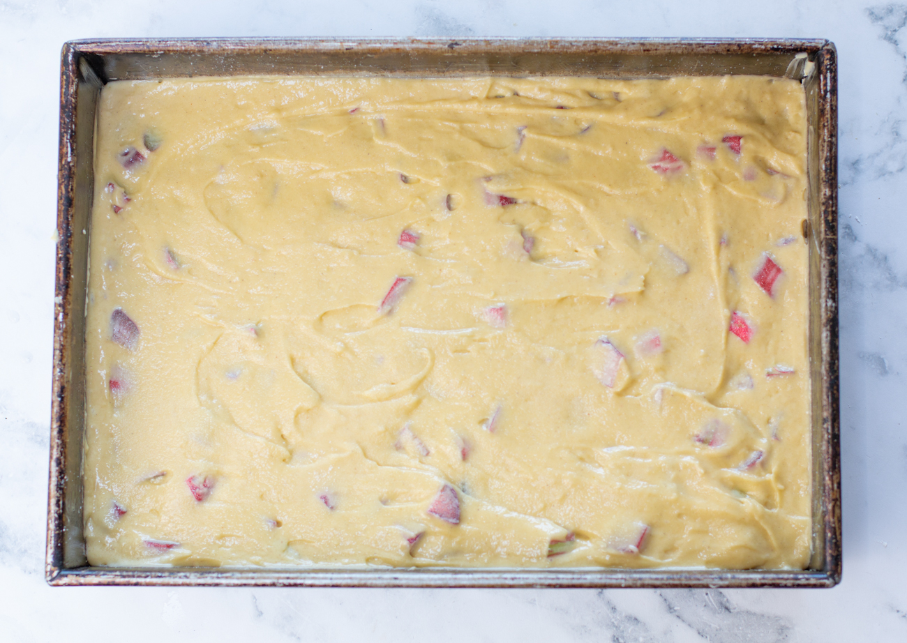 Spoon the batter into the 9 x 13 pan and level - ready to bake 