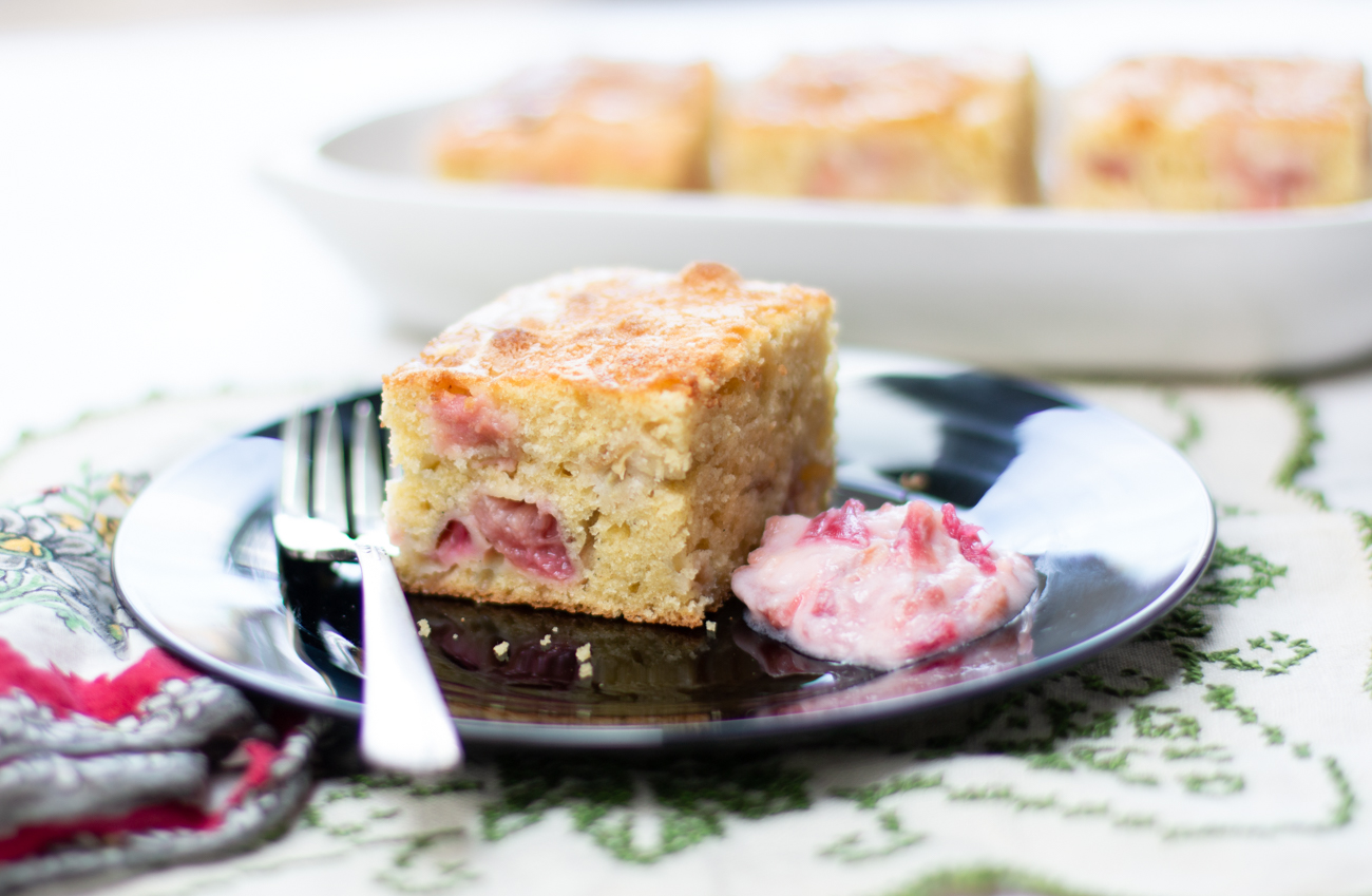 Karen's Rhubarb Snack Cake with Cardamom & Ginger