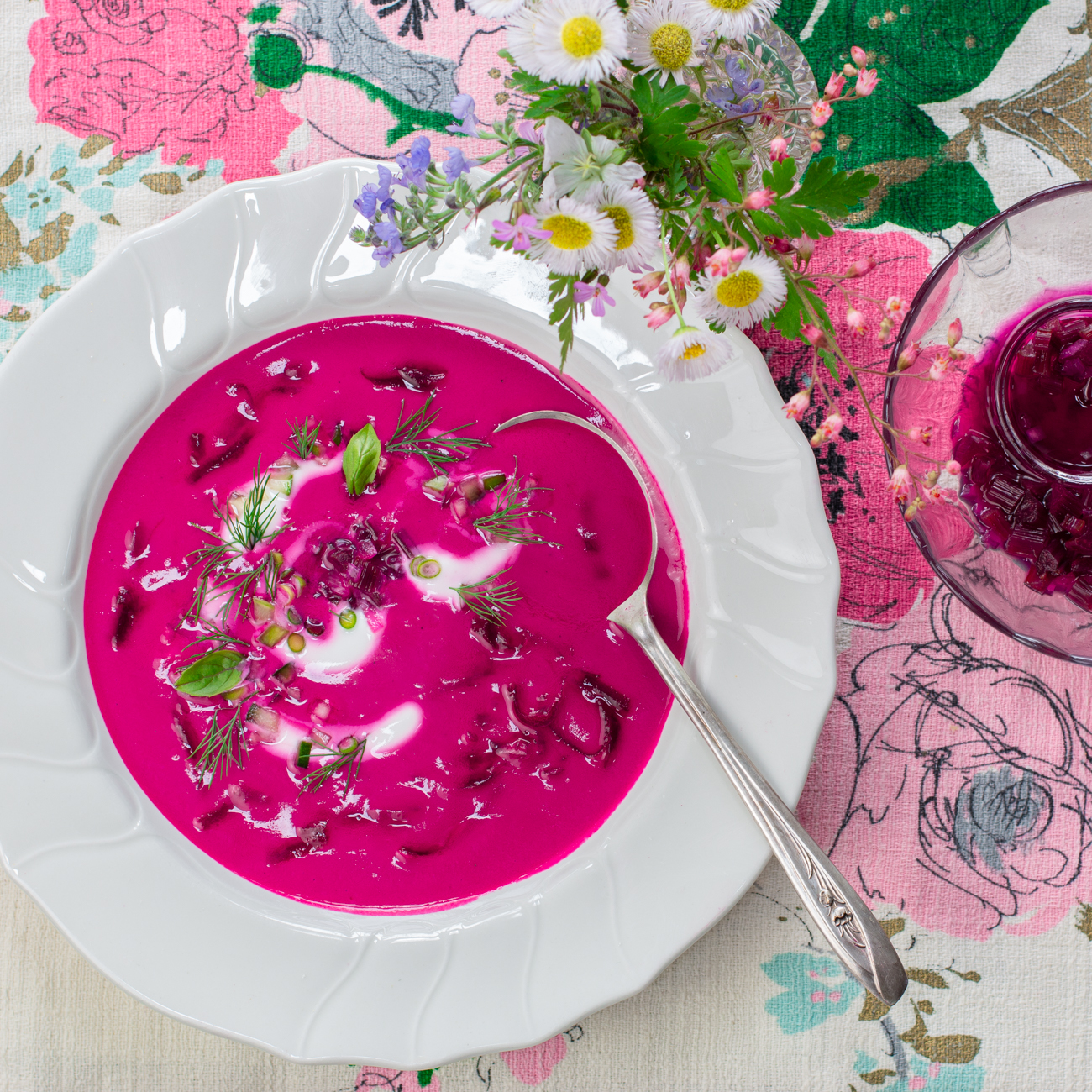 Cool Beet Soup with Kefir and Pickled Beet Stems