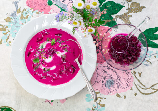 Cool Beet Soup with Kefir and Pickled Beet Stems