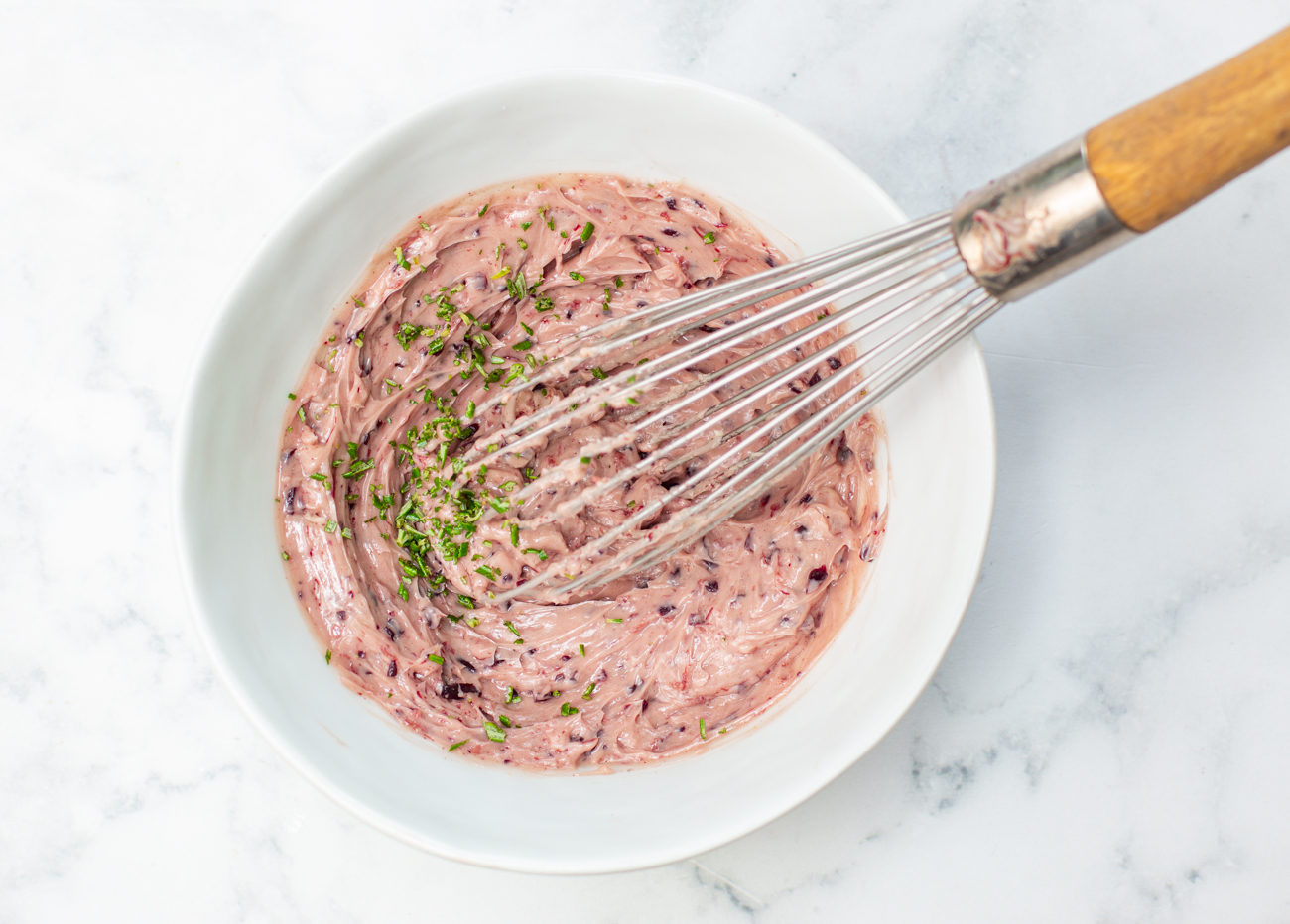 Mixing the Red Wine Compound Butter with Shallots & Rosemary