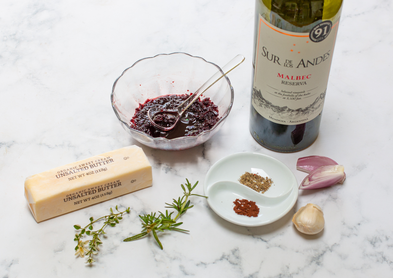 Ingredients for Red Wine Compound Butter with Shallots & Rosemary