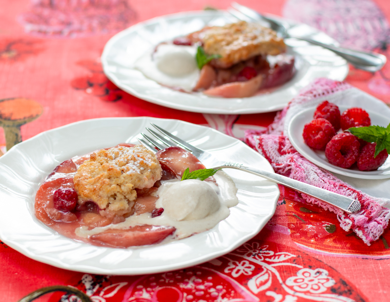 White Peach & Raspberry Cobbler - Buttermilk Drop Biscuits 