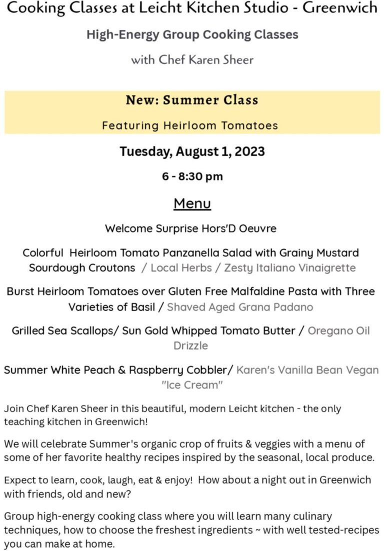 NEW Summer Cooking Class - August 1, 2023 - Leicht Cooking Studio