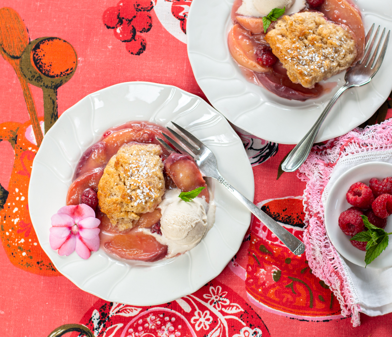 White Peach & Raspberry Cobbler - Buttermilk Drop Biscuits