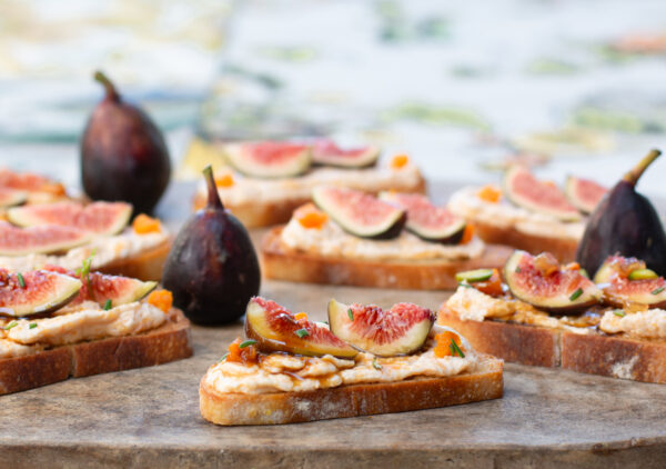 Fall Crostini with Whipped Roasted Butternut Squash Goat Cheese and Fresh Figs