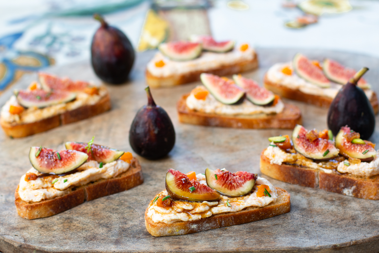 Fall Crostini with Whipped Roasted Butternut Squash Goat Cheese and Fresh Figs