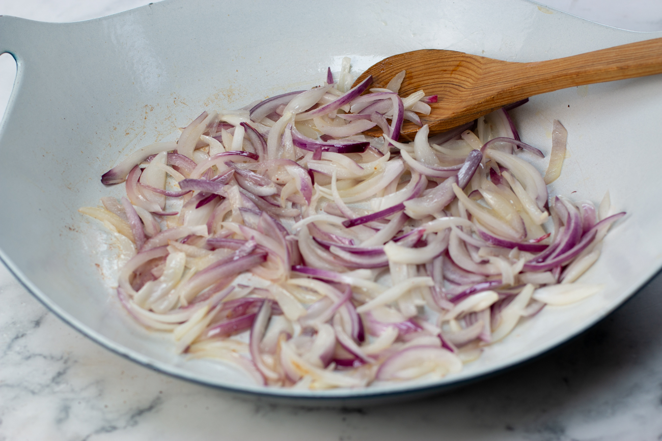 First Step: Sauté 2 cups of Red Onions 