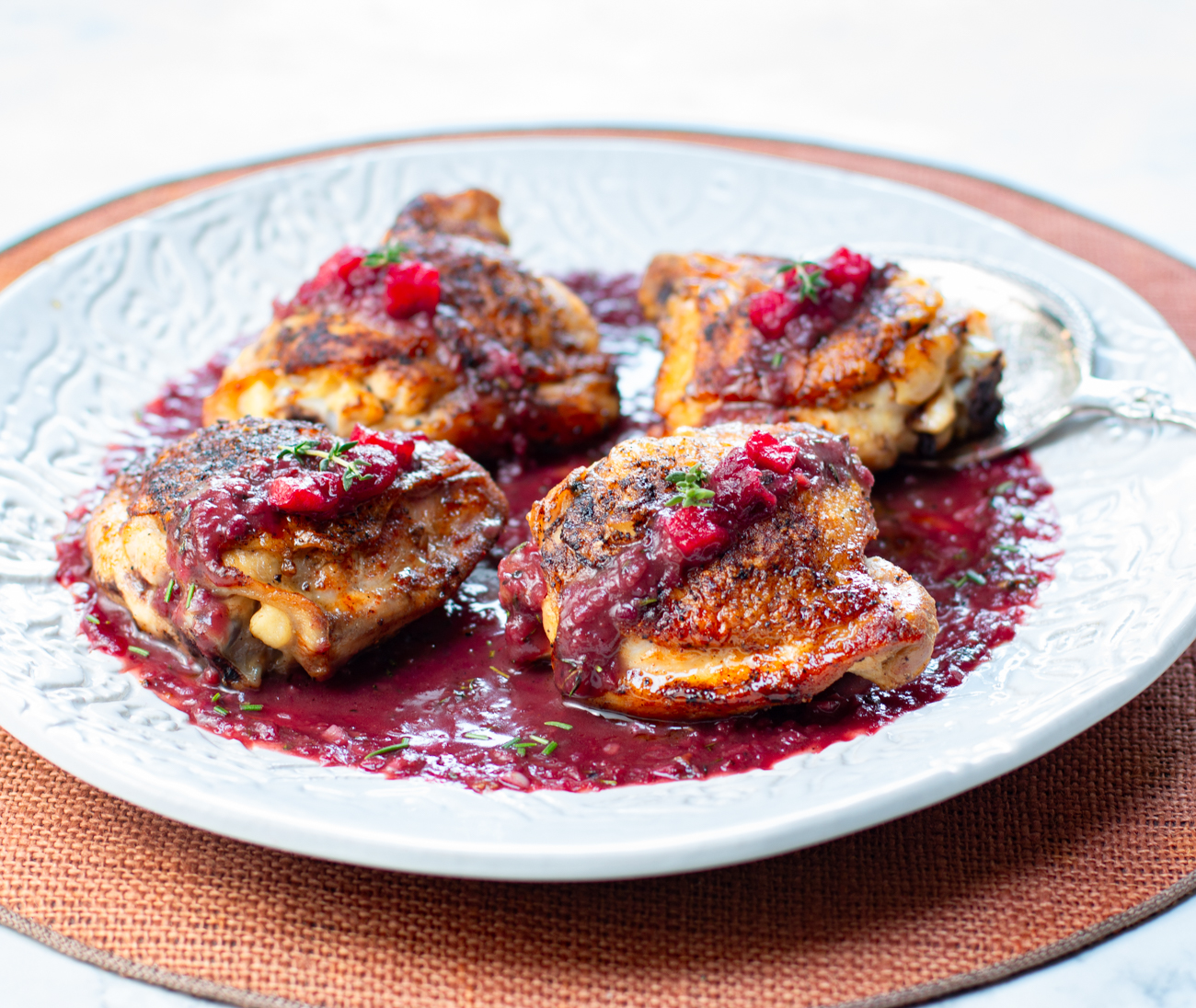 Crispy Chicken Thighs with Savory Cranberry Sauce (using your leftover cranberry sauce!)