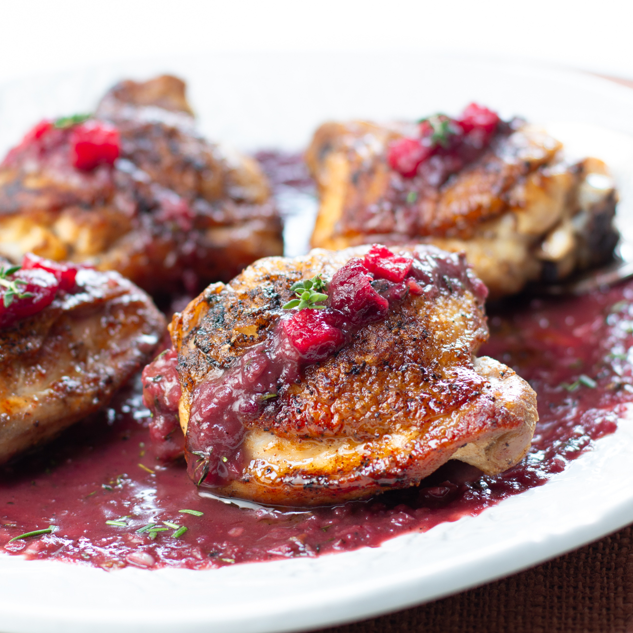 Crispy Chicken Thighs with Savory Cranberry Sauce (using your leftover cranberry sauce!)