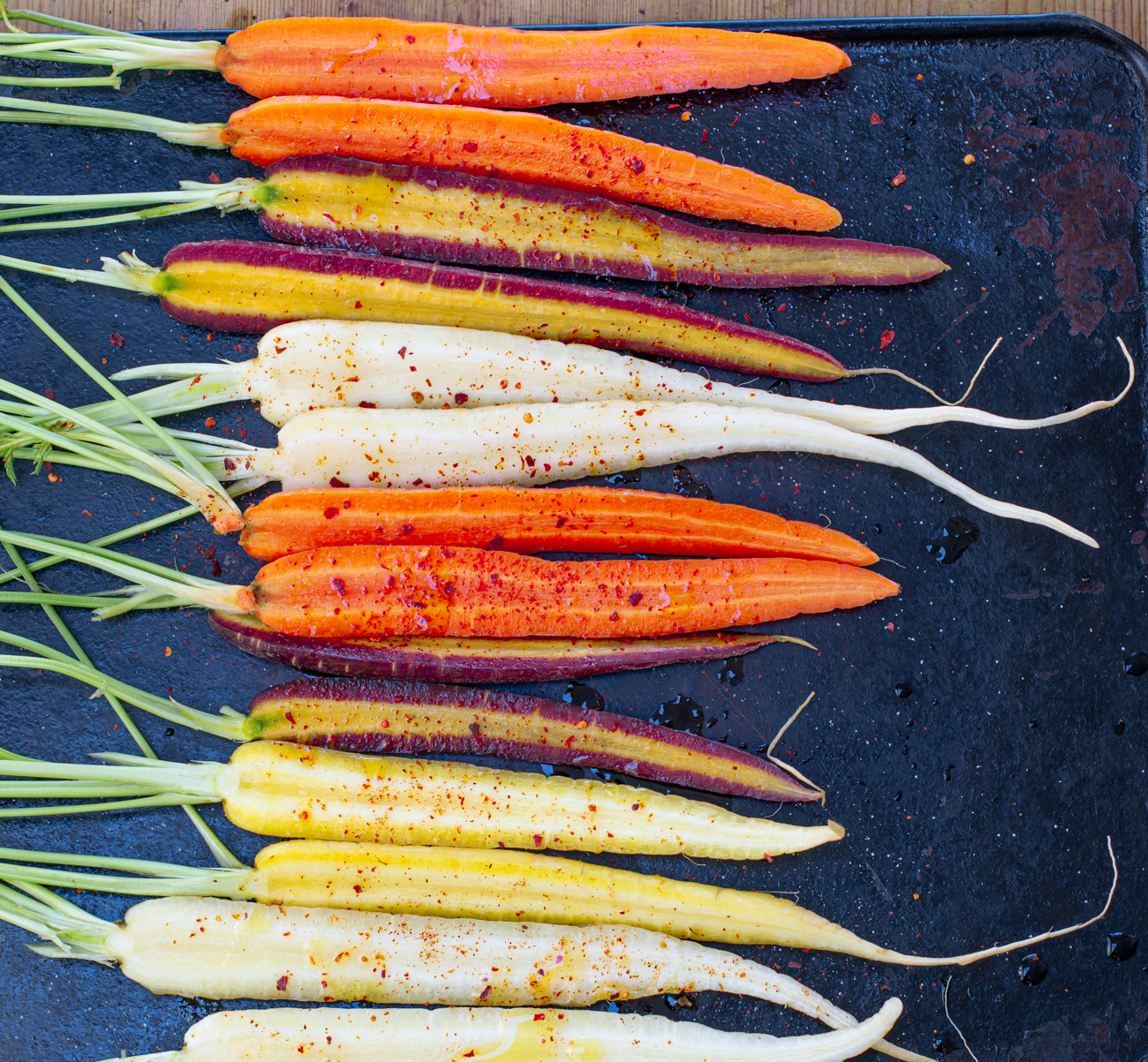 Moroccan Roasted Rainbow Carrots with Harissa Vinaigrette