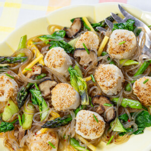 Sesame Sea Scallops with Gingery Asian-ish Glass Noodles