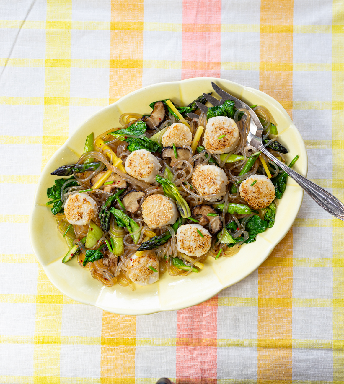 Sesame Sea Scallops with Gingery Asianish Glass Noodles A Zest for Life