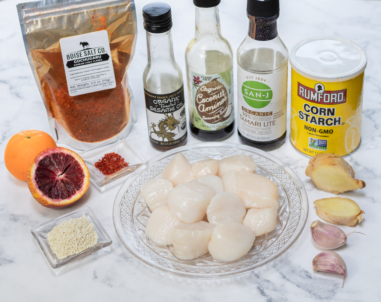 Ingredients for: Sesame Sea Scallops with Gingery Asian-ish Glass Noodles