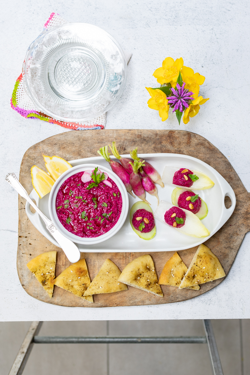 Karen's Roasted Beet Dip with Za'atar Bread Flatbreads - A Zest for Life