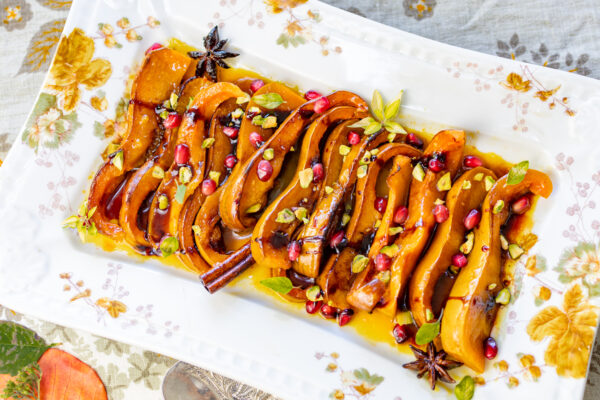 Karen’s Glazed Baked Honeynut Squash in a Clementine Syrup
