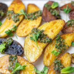 Perfectly Crispy Fingerling Potatoes with Roasted Poblano Chimichurri