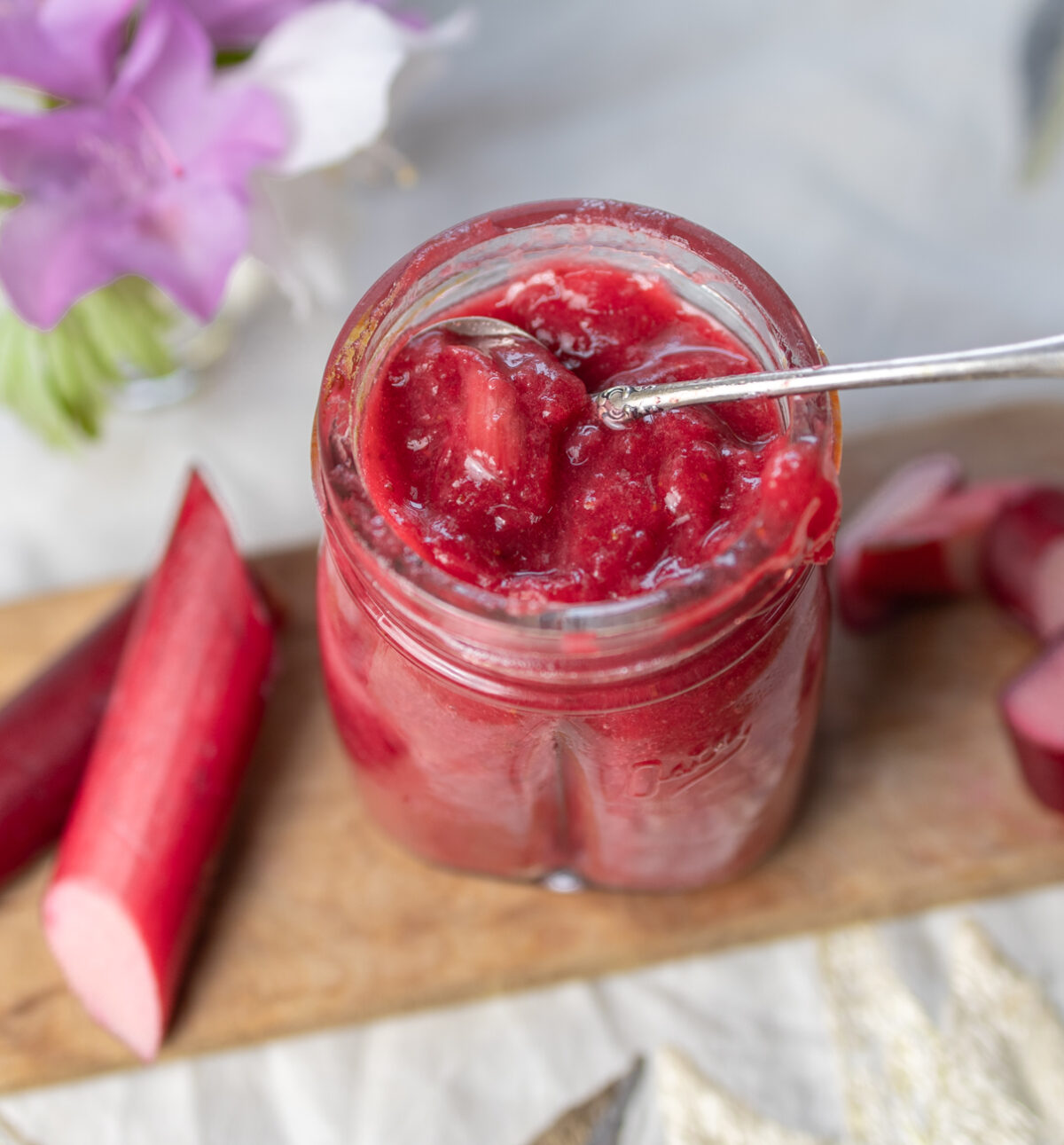 Karen’s Chunky Rhubarb Jam – No Pectin and Lower in Sugar