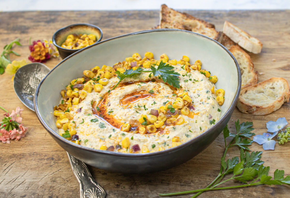 Grilled Corn & Red Onion Dip a la Plancha