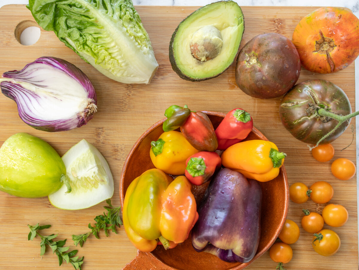 Ingredients for: Grilled Mexican Street Corn Salad with Summer Vegetables and Spiced Crema