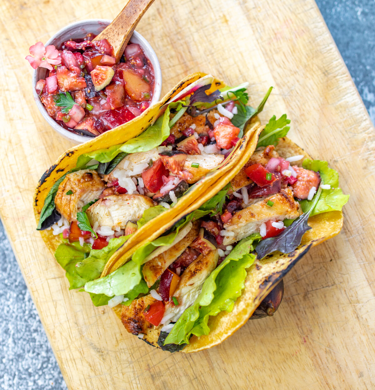 Grilled Chicken Tacos with Fresh Fig & Plum Salsa