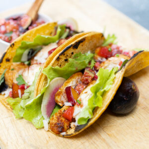 Next Level Grilled Chicken Tacos with Fresh Fig & Plum Salsa