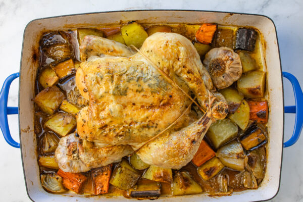 Perfect Roast Chicken with Vegetables and Two Heads Of Garlic