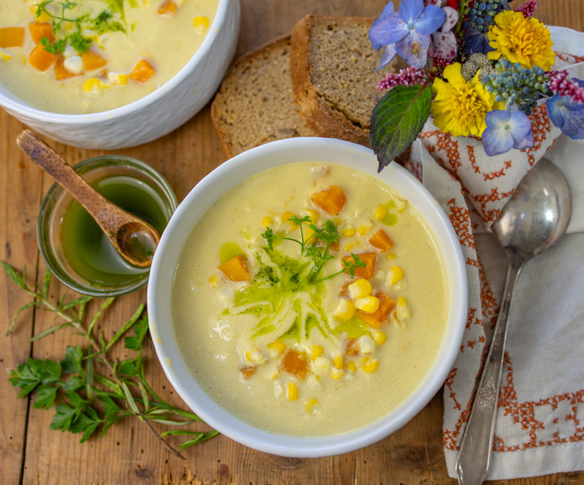 Easy Corn Chowder with Butternut Squash - No Cream 