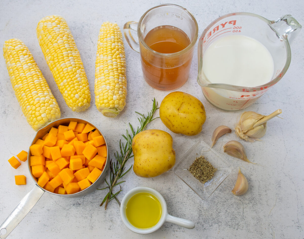 Ingredients for: Easy Corn Chowder with Butternut Squash - No Cream