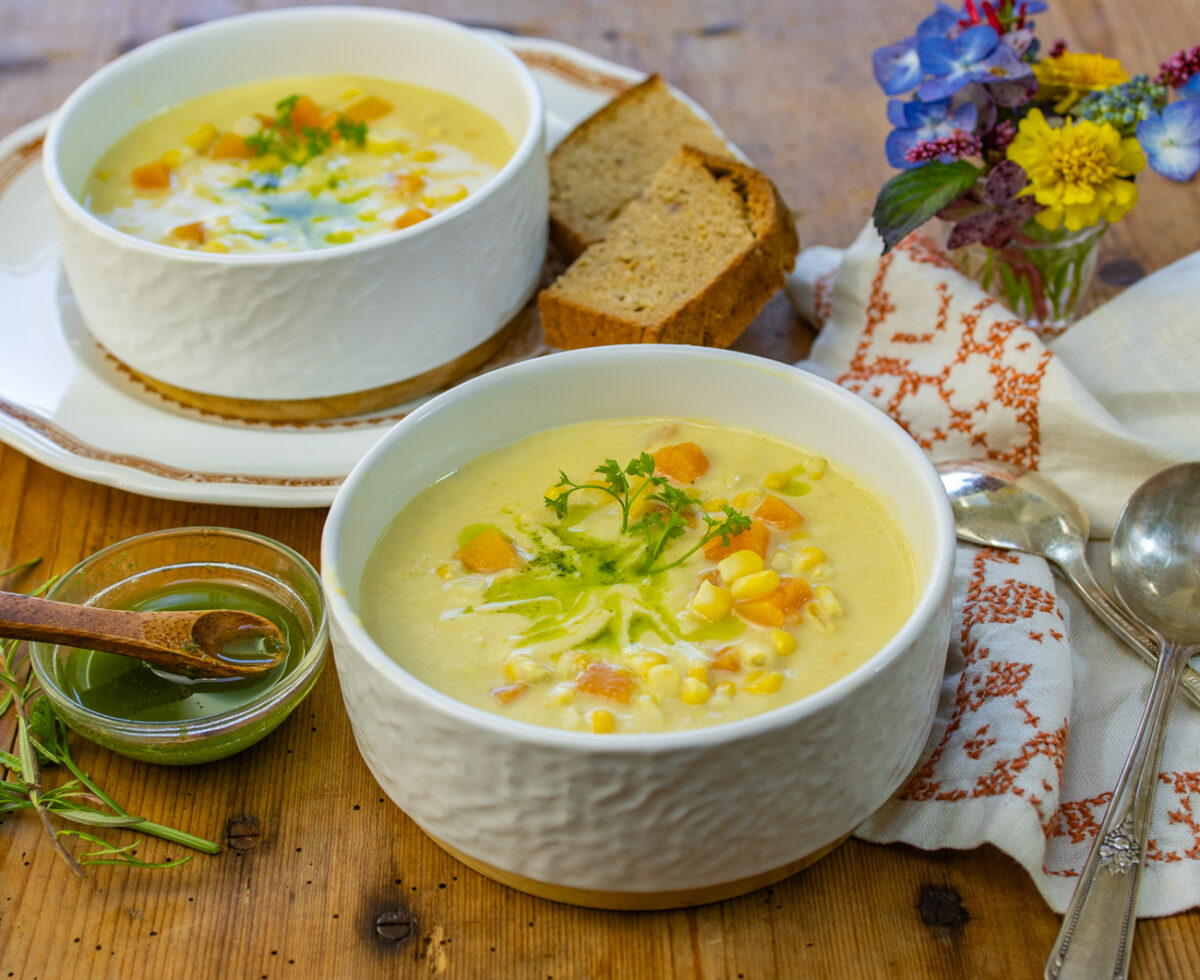 Easy Corn Chowder with Butternut Squash - No Cream 