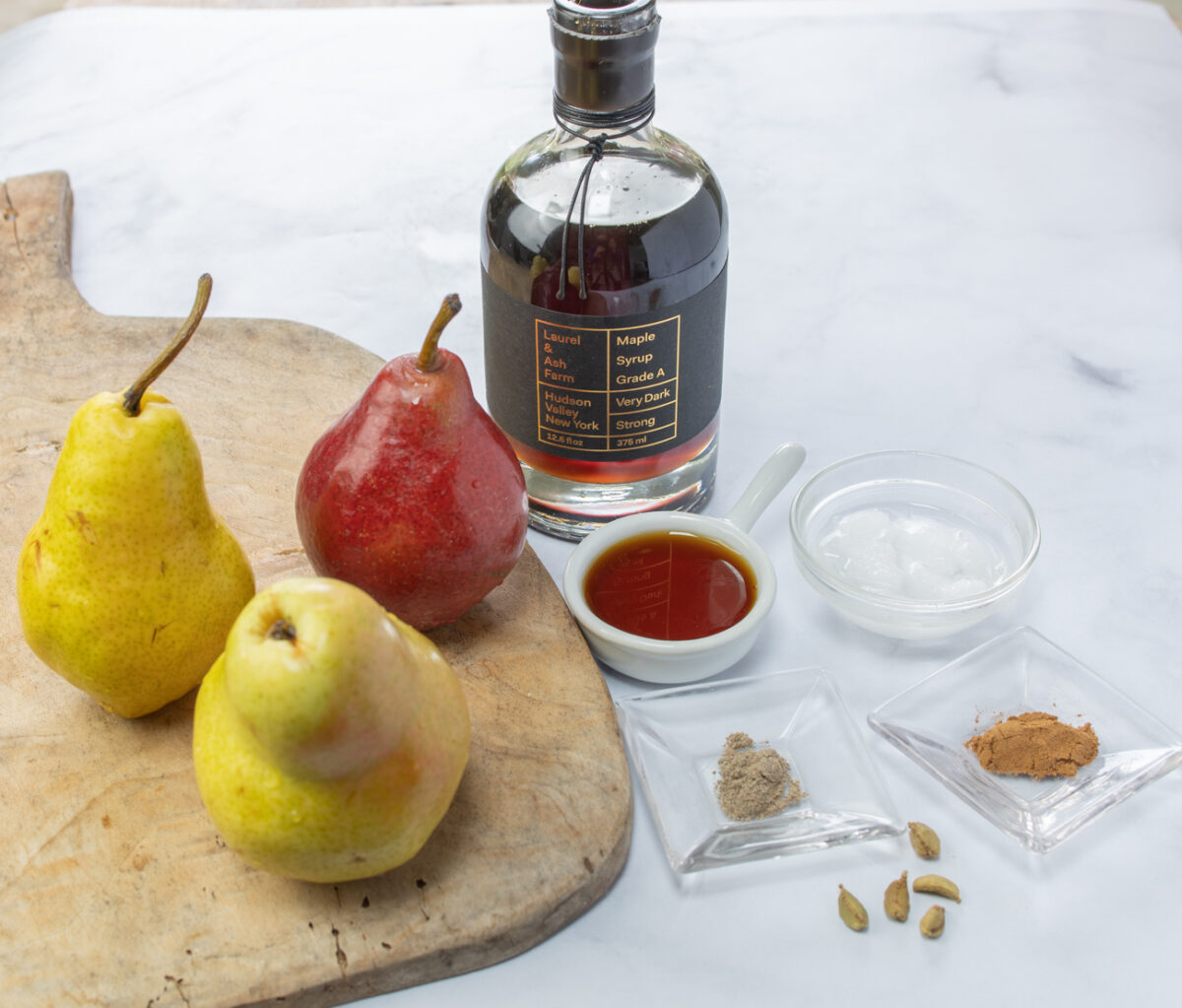 Ingredients for Holiday Sweet Potato Casserole with Sautéed Pears and Coconut Crumble