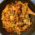 Deconstructed Moussaka Pasta with Eggplant, Tomatoes and Homemade Chicken "Sausage"