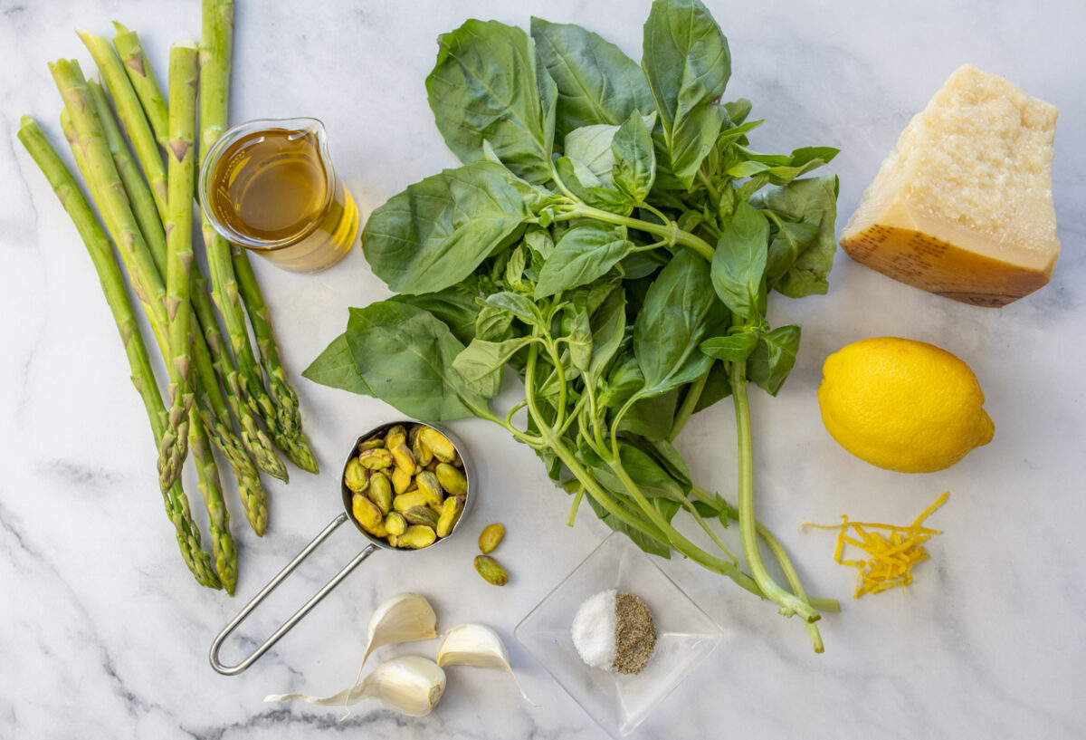 Ingredients for Awesome Asparagus, Pistachio & Basil Pesto