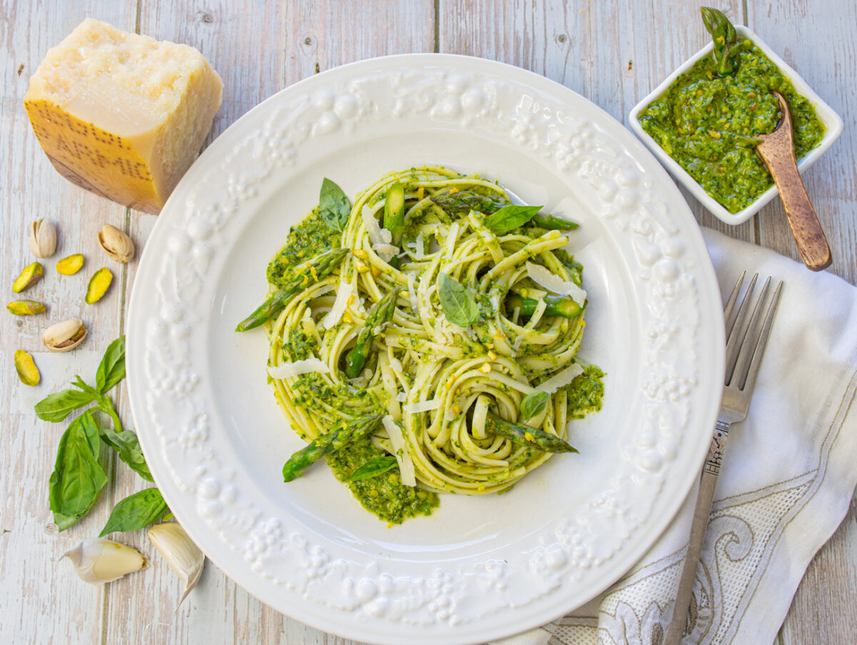 Awesome Spring Asparagus, Pistachio & Basil Pesto