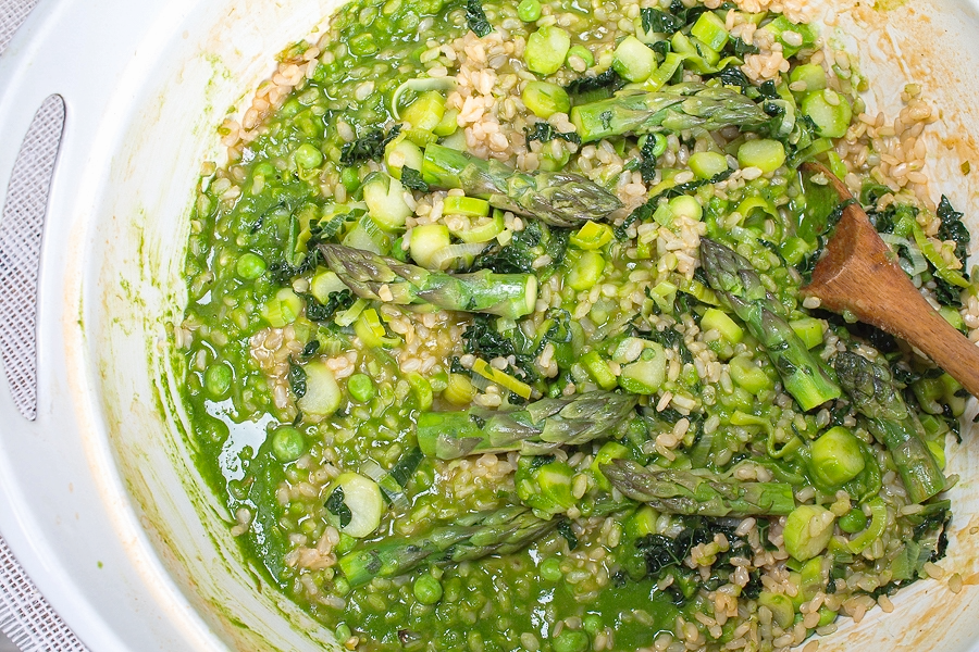Brown Rice Risotto with Spring Vegetables - a no-stir method