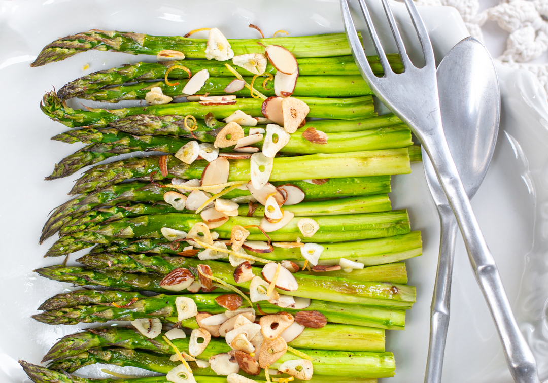 How to Simply Roast Spring Asparagus with Garlic, Almonds & Lemon