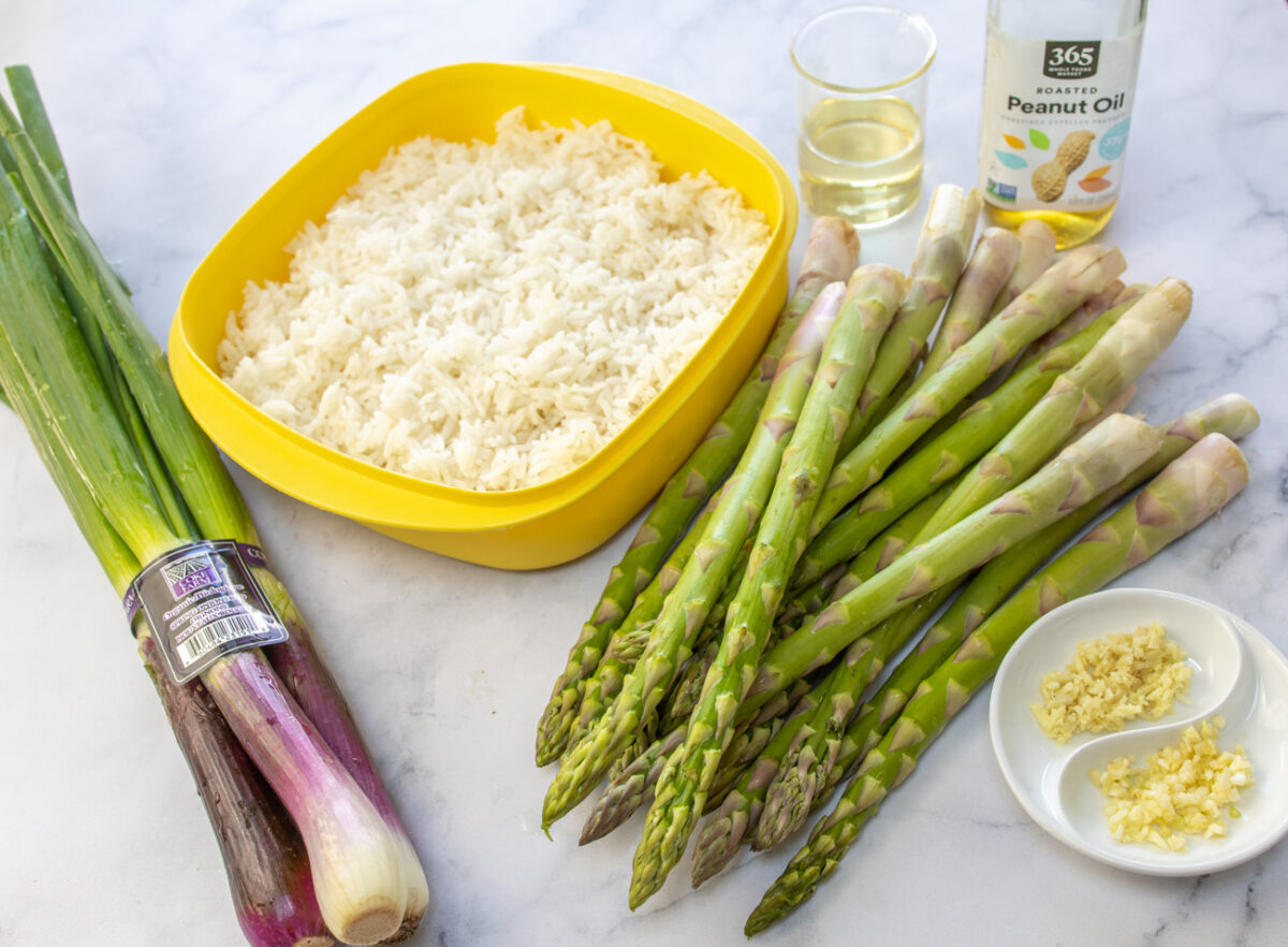 Ingredients for: Asparagus with Crispy Rice and Peanut Sauce Drizzle- the ultimate side dish