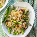 Asparagus with Crispy Rice and Peanut Sauce Drizzle- the ultimate side dish