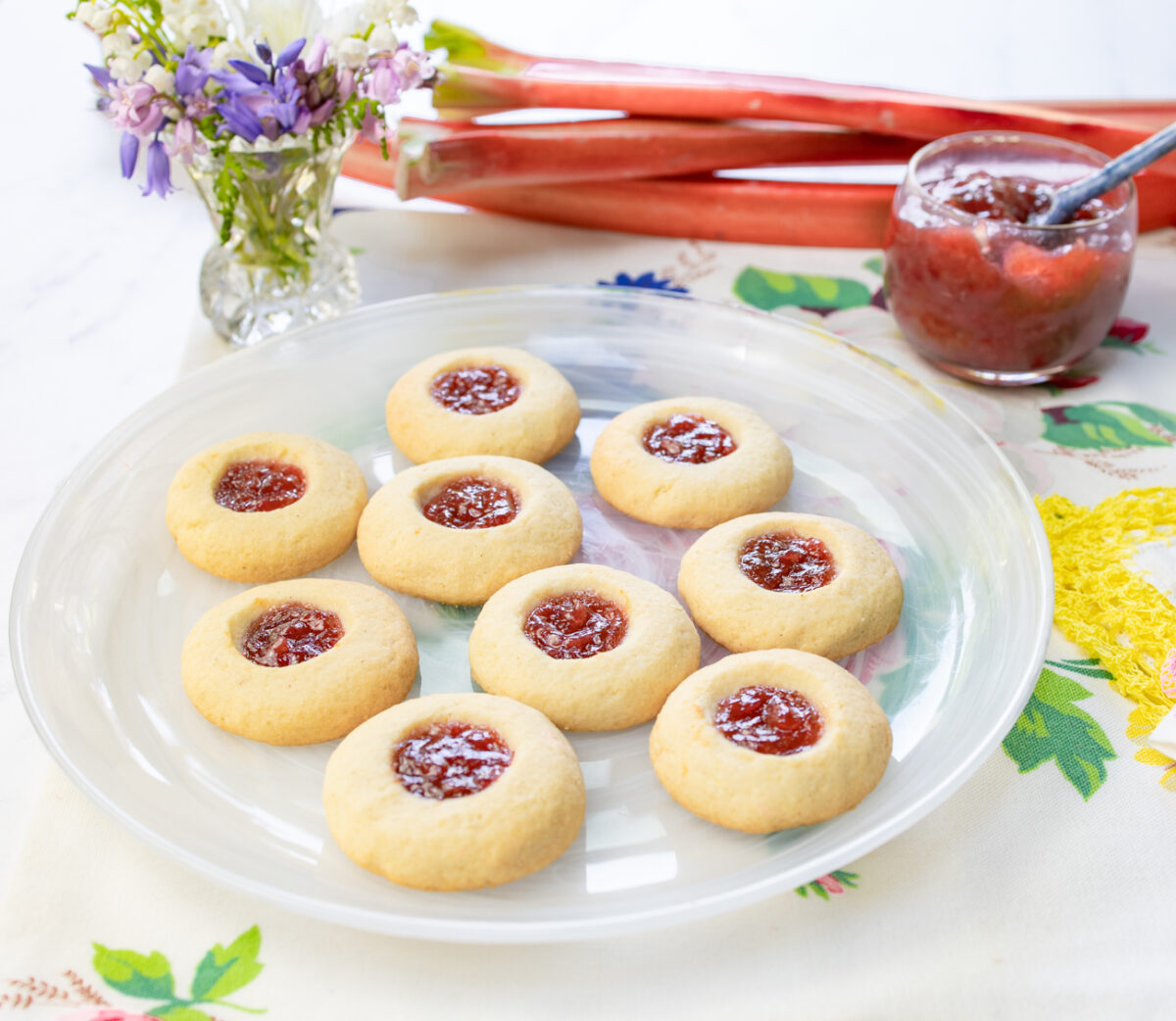 Buttery Almond Thumbprint Cookies with Rhubarb Jam