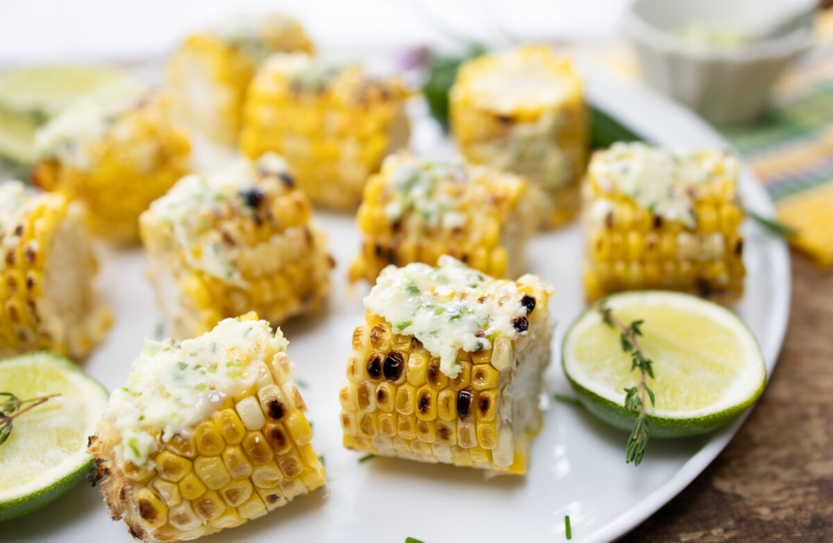 Barbeque Corn on the Grill with Herbal Jalapeño-Lime-Cheddar Butter