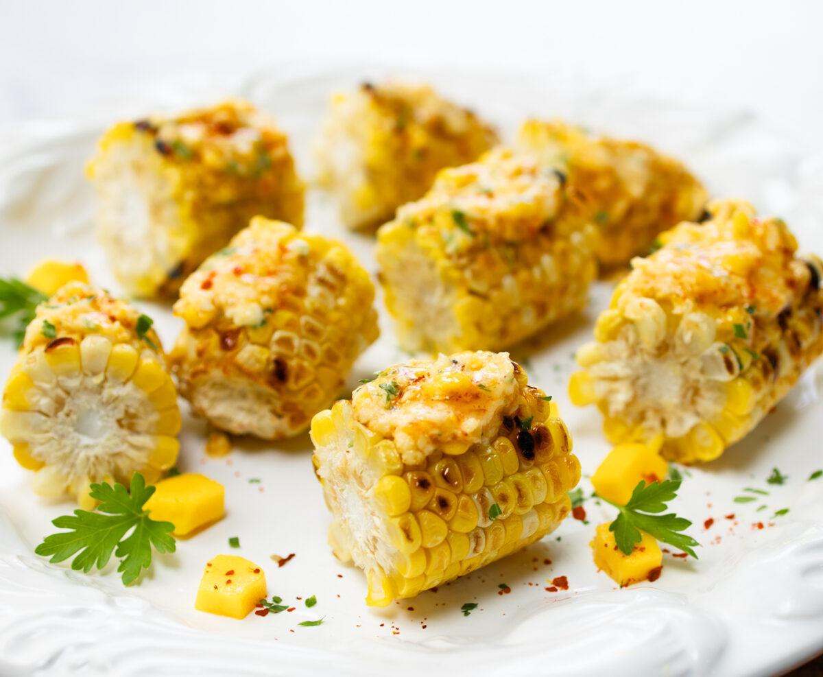 Mango-Parsley-Hot Honey Grilled Corn