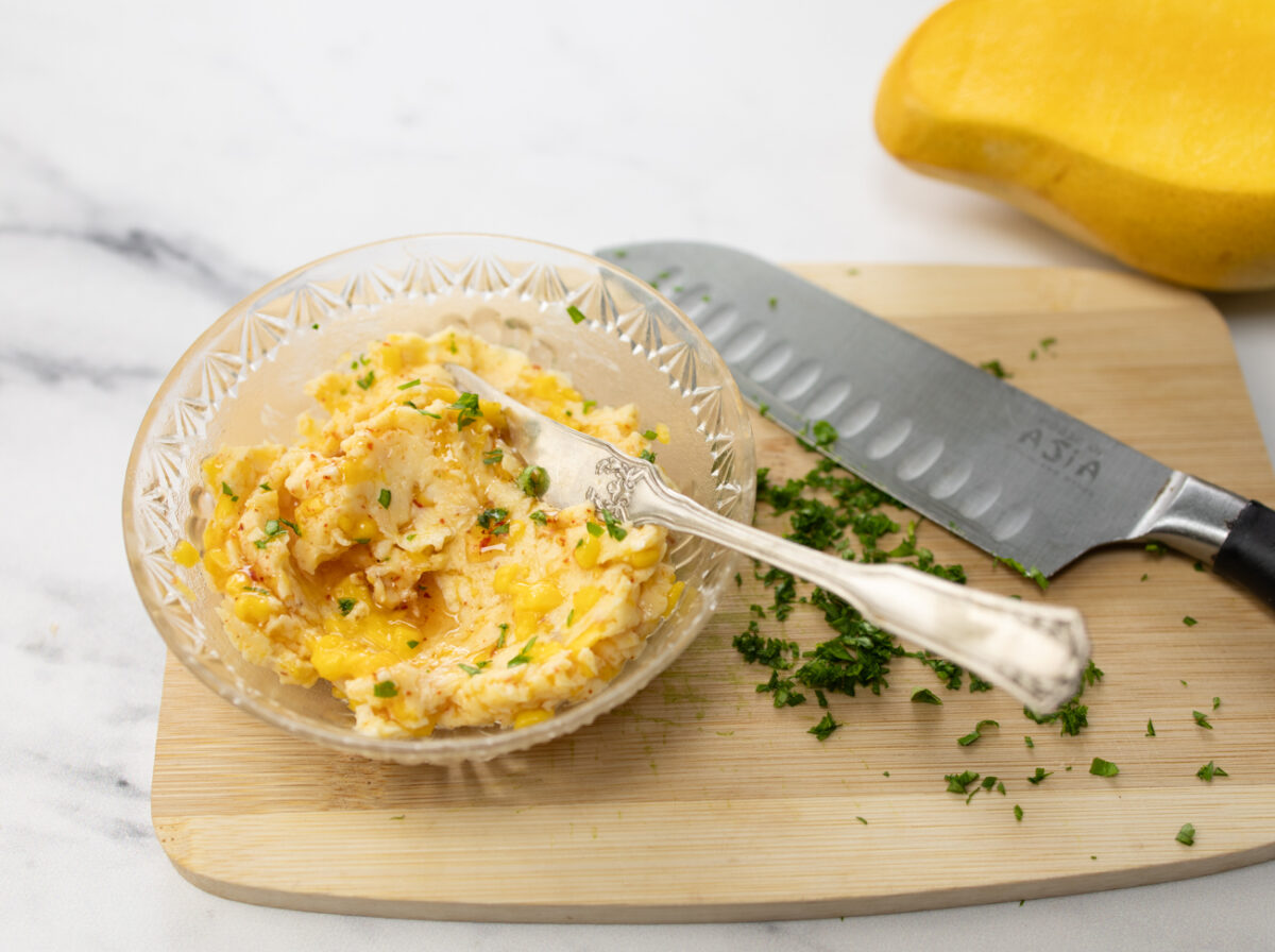 The finished Mango-Parsley-Hot Honey Slathering Butter
